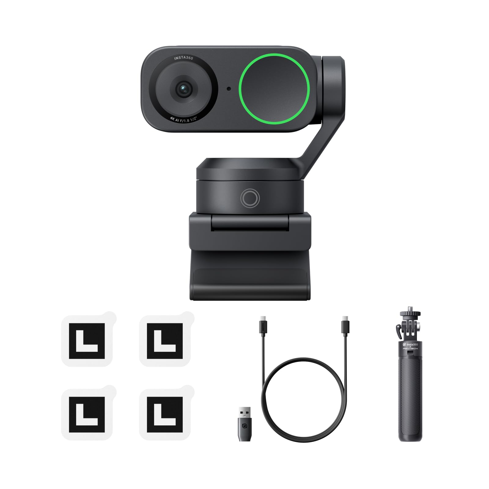 Insta360 Link 2 - PTZ 4K Webcam for PC/Mac, 1/2" Sensor, AI Tracking, HDR, AI Noise-Canceling Mic, Gesture Control for Streaming, Video Calls, Gaming, Works with Zoom, Teams, Twitch & More