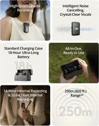 DJI Mic 2 (2 TX + 1 RX + Charging Case), Wireless Lavalier Microphone, Intelligent Noise Cancelling, 32-bit Float Internal Recording, 820 ft.(250m) Range, Microphone for iPhone, Android, Camera
