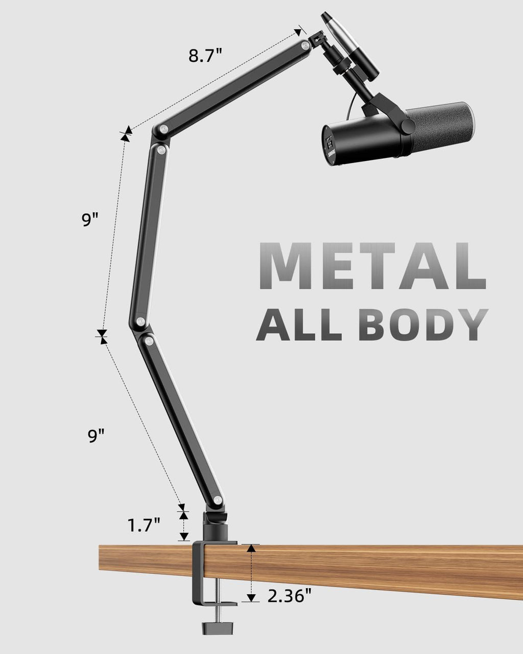 TODI Mic Arm for Lightweight Mics, Microphone Arm Rotatable, Storable Desk Mic Stand for Bear 3LB with Mount Clamp, Mic Stand Boom Arm with Cable Channel with 3/8'' 5/8'' Thread for Podcast, Gaming