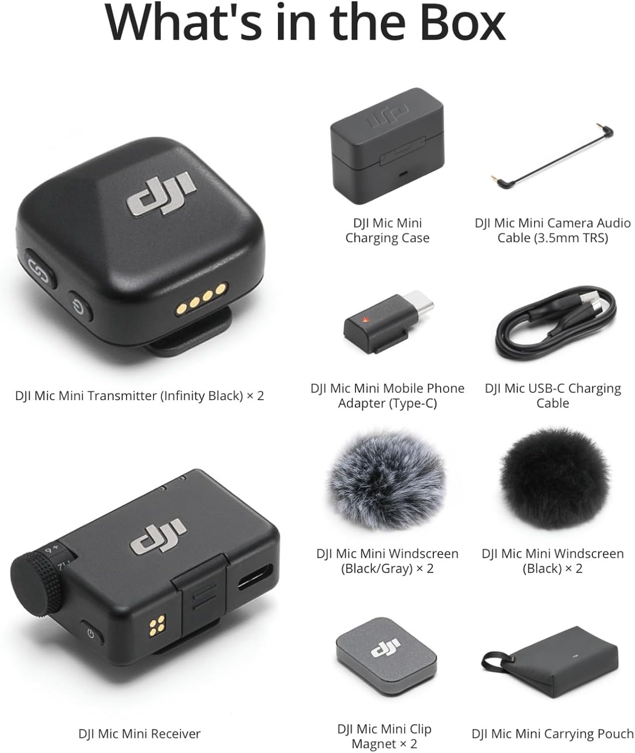 DJI Mic Mini (2 TX + 1 RX + Charging Case), Wireless Lavalier Microphone for iPhone/Camera/Android, Ultralight, Detail-Rich Audio, 48h Use, Noise Cancelling, Automatic Limiting, Vlog, Streaming