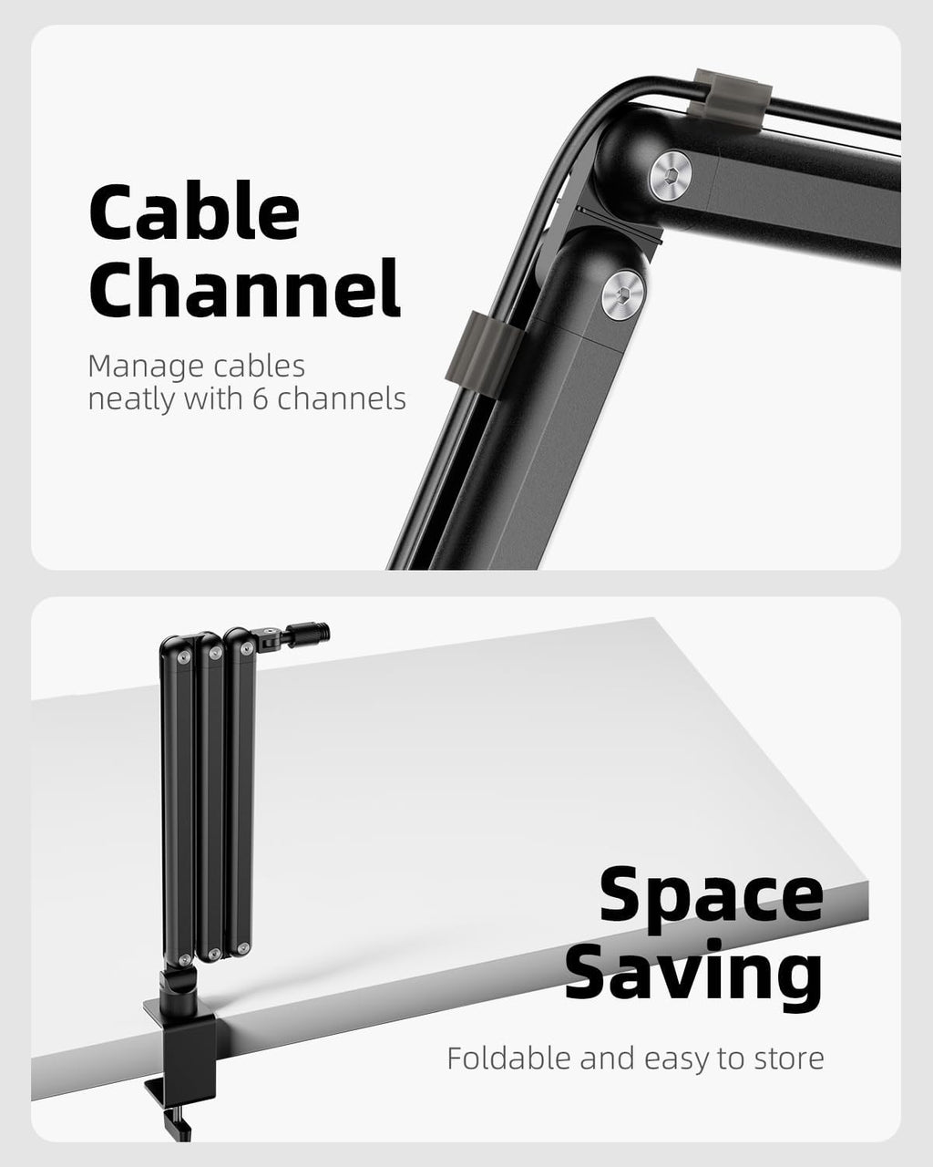 TODI Mic Arm for Lightweight Mics, Microphone Arm Rotatable, Storable Desk Mic Stand for Bear 3LB with Mount Clamp, Mic Stand Boom Arm with Cable Channel with 3/8'' 5/8'' Thread for Podcast, Gaming