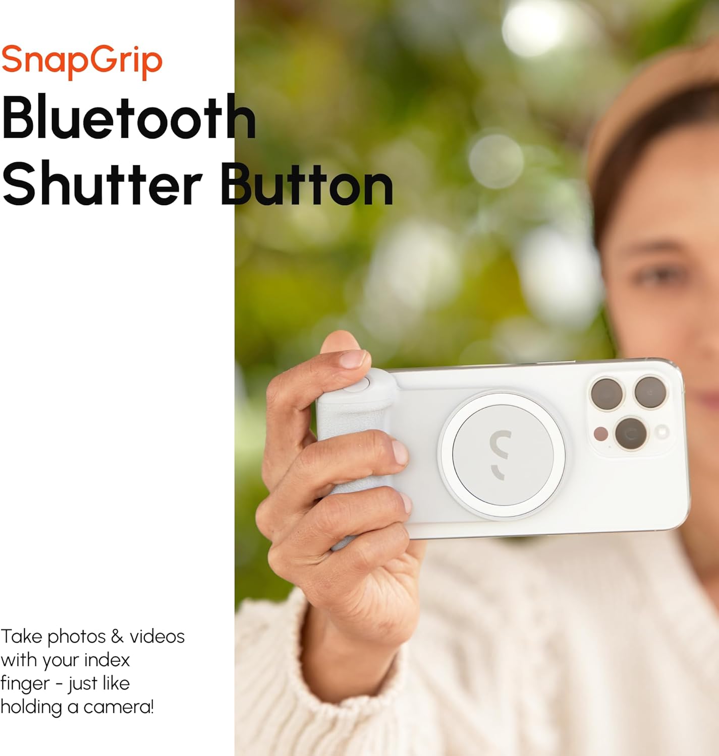 ShiftCam SnapGrip Pro - Mobile Battery Grip with Wireless Shutter Button - Magnetic Mount Snaps on to Any Phone - Built in Powerbank with Qi 2 Wireless Charging - Tabletop Dock (Stone)