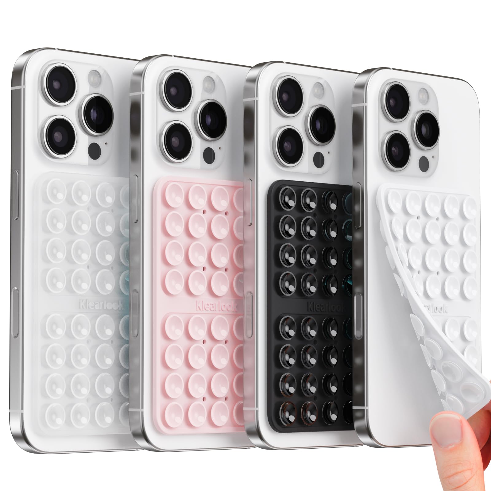 Klearlook Silicone Suction Cup Phone Case Mount Double Sided, Silicon Sticky Phone Grip with Higher Suction for Cell Phone, Hands-Free Phone Accessories Holder for Selfies and Videos, Black