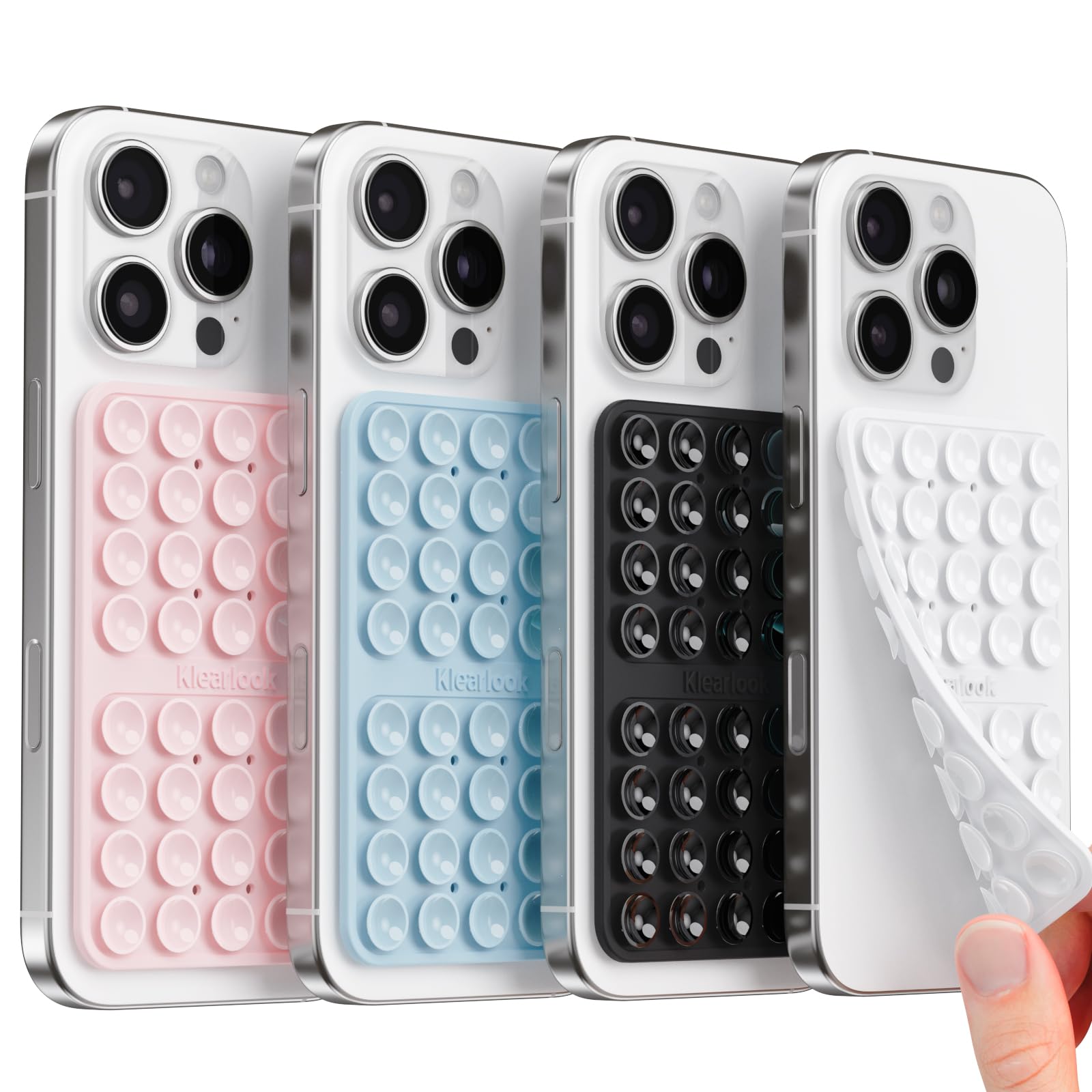 Klearlook Silicone Suction Cup Phone Case Mount Double Sided, Silicon Sticky Phone Grip with Higher Suction for Cell Phone, Hands-Free Phone Accessories Holder for Selfies and Videos, Black