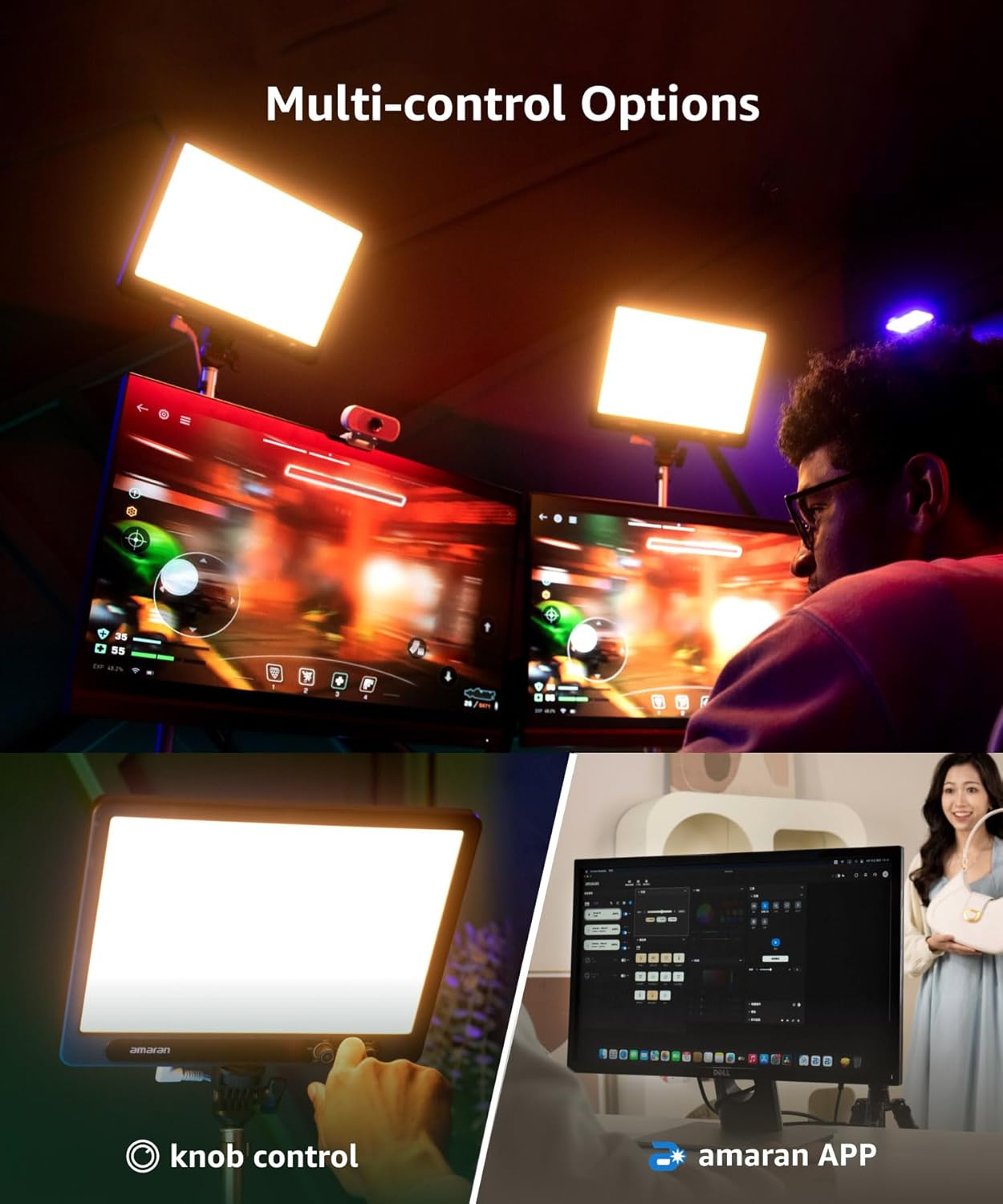 amaran Verge Bi-Color Edge-lit Rectangular Panel,26W Soft LED Video Light Adjustable CCT,APP Control Professional Studio Light for Streaming, Gaming Studio,Recording and Video Conferencing (Charcoal)