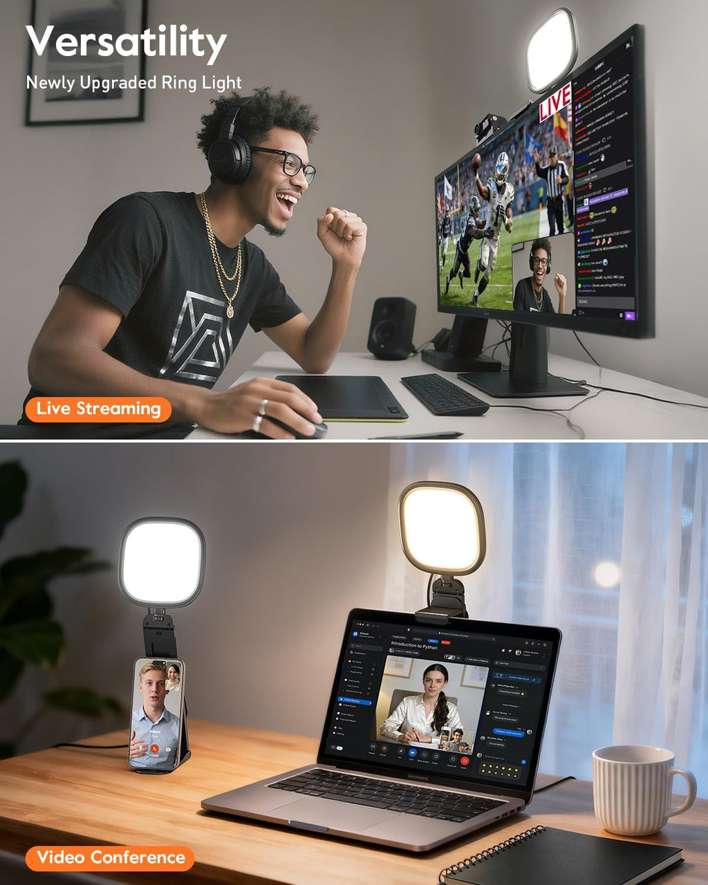 Upgraded Ring Light for Laptop, Monitor & Desk – Eye-Caring Diffused LED Computer Light with Screen-Safe Clip, Adjustable Monitor Mount, CRI 97.8+, 50 Lighting Modes for Zoom, Video Calls & Streaming