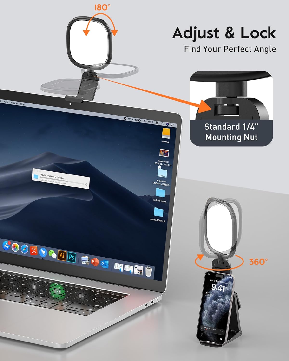 Upgraded Ring Light for Laptop, Monitor & Desk – Eye-Caring Diffused LED Computer Light with Screen-Safe Clip, Adjustable Monitor Mount, CRI 97.8+, 50 Lighting Modes for Zoom, Video Calls & Streaming