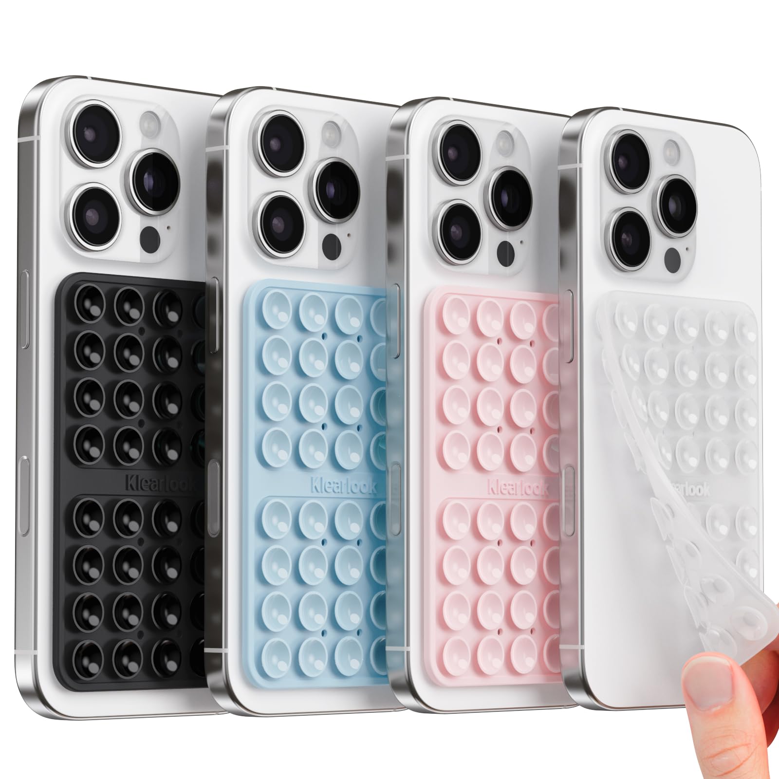 Klearlook Silicone Suction Cup Phone Case Mount Double Sided, Silicon Sticky Phone Grip with Higher Suction for Cell Phone, Hands-Free Phone Accessories Holder for Selfies and Videos, Black