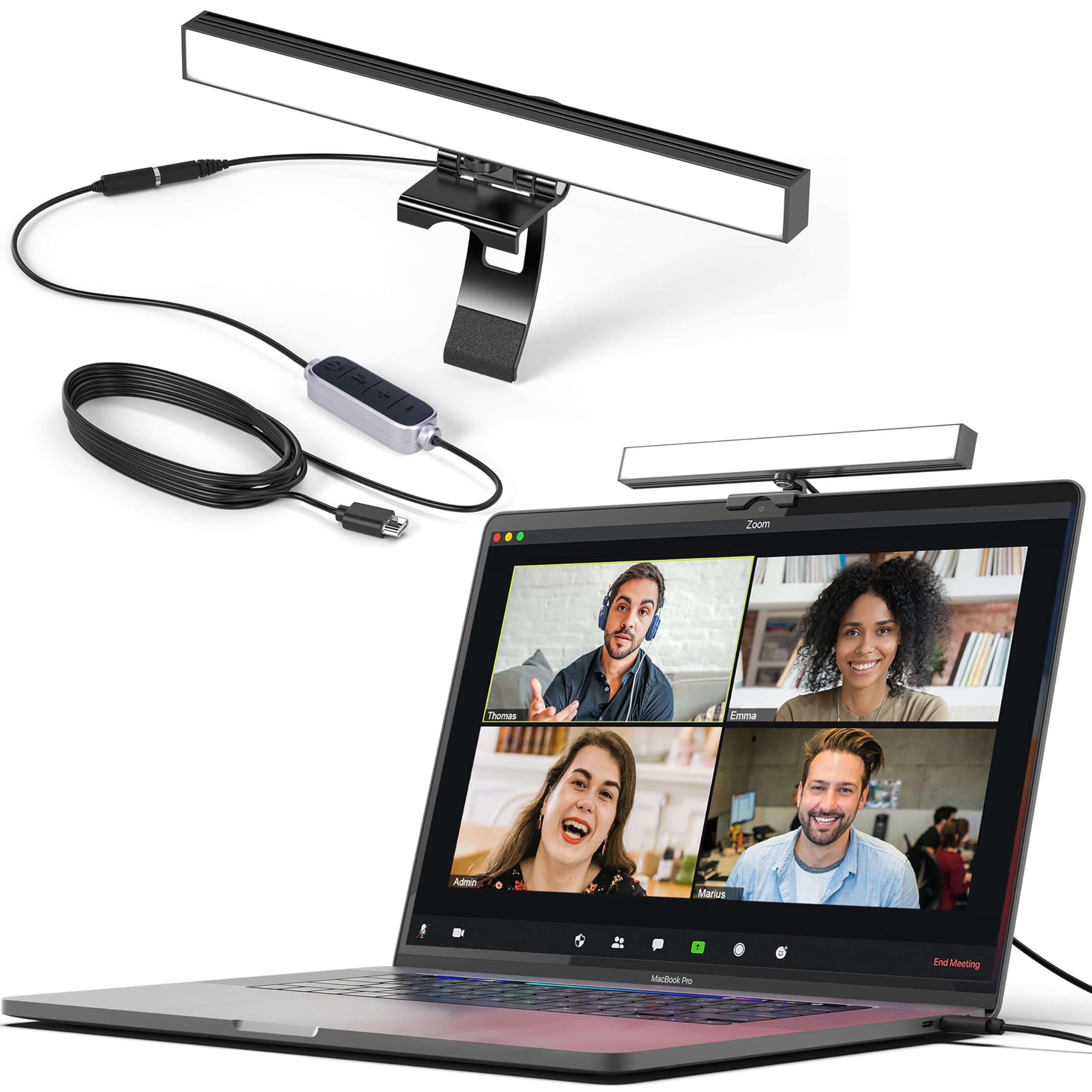 HumanCentric Video Conference Lighting - Webcam Light for Streaming, LED Monitor and Laptop Light for Video Conferencing, Zoom Lighting for Computer, Replace Ring Light for Zoom Meeting, Double Kit